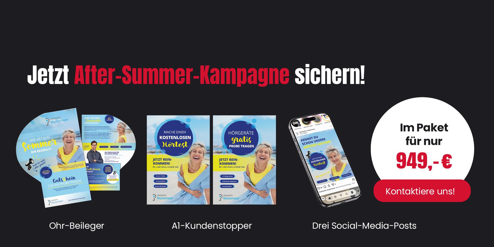 Jetzt After-Summer-Kampagne sichern! Mit Ohr-Beileger, A1-Kundenstopper und drei Social-Media-Posts.
